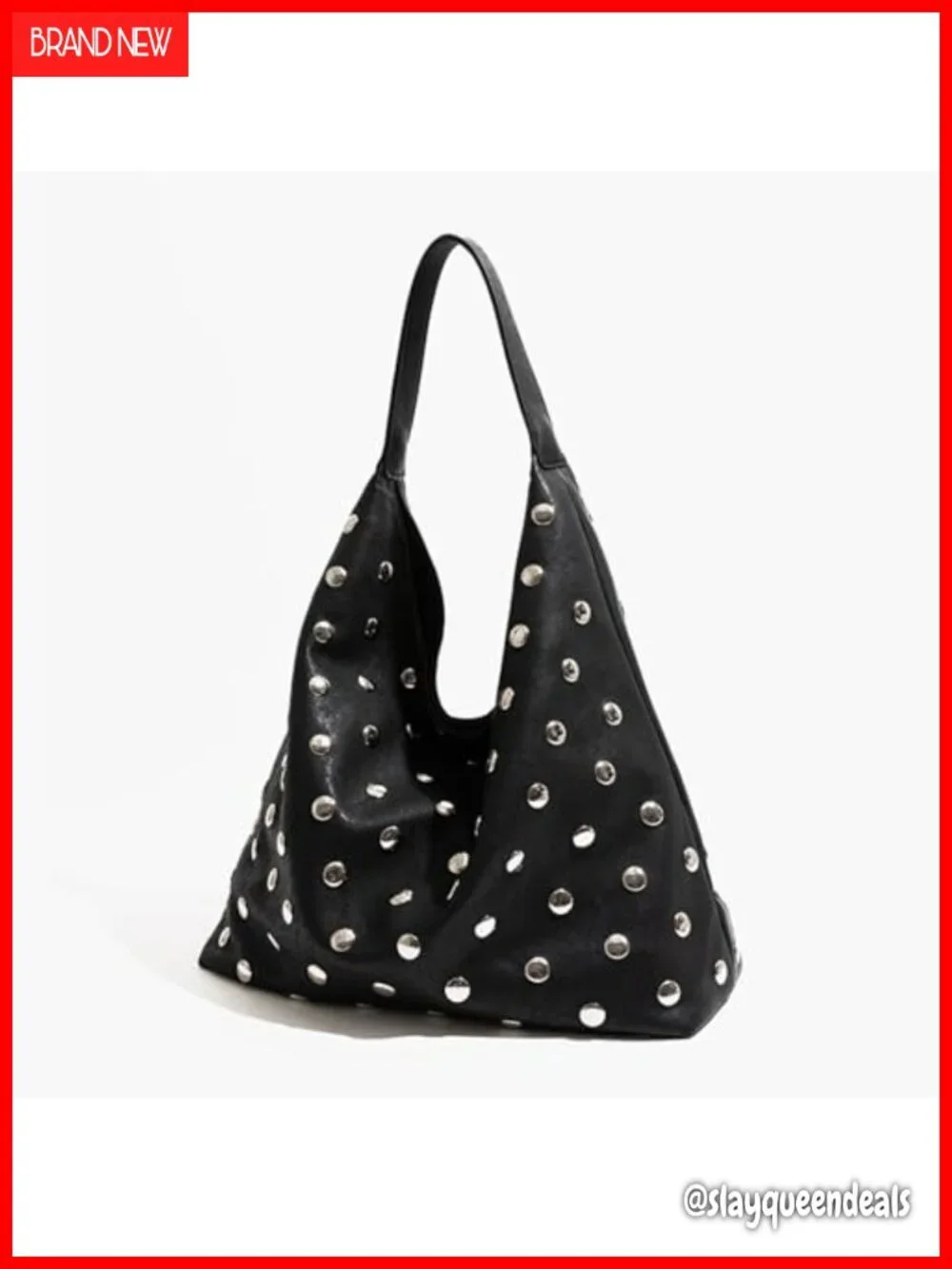 Vegan Leather Studded Hobo Bag Large Capacity Slouchy Shoulder Tote Y2K Punk